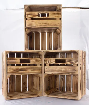 Produktbild von 3x geflammte/verbrannte Holzkiste mit Schublade Quer 50cm x 40cm x 30cm Obstkiste Weinkiste Regal Holzregal Box