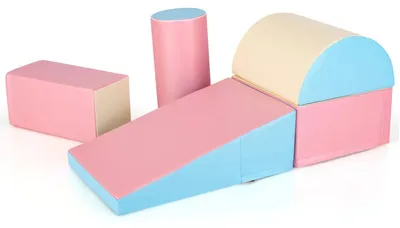 Image de Blocs de construction en mousse pour enfants - Kit de construction 5 pièces - Mousse souple, grands éléments - Pour grimper et se défouler, à l'intérieur - Âge : 3 à 6 ans - Rose