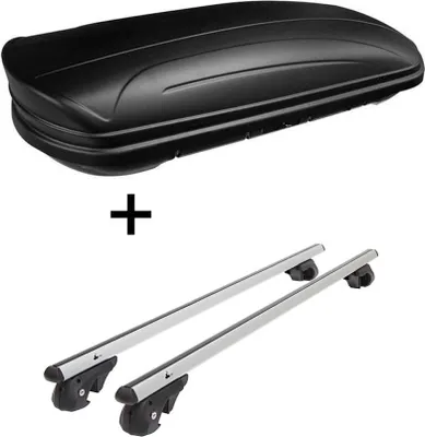 Produktbild von Dachbox VDPMAA320 320Ltr abschließbar schwarz matt  + Alu Relingträger VDP004XL kompatibel mit VW Tiguan II ab 16