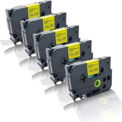 Produktbild von Print-Klex 5x Schriftbänder kompatibel kompatibel mit Bother Ptouch TZE-641 P-Touch D400 Series D400 VP D450 VP D600 VP E100 VP E300 VP E500 VP E550W 12mm x 8 m TZ641 Label Tape black
