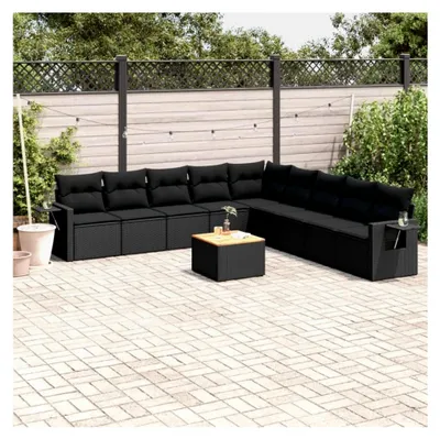 Produktbild von Gartenmöbel-Set mit 10 Kissen aus Polyrattan in Schwarz