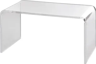 A clear acrylic C-shaped table on a white background.