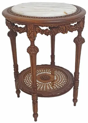 Obrázok produktu pre Casa Padrino Baroque side table brown / white - Okrúhly stôl z masívneho dreva v barokovom štýle s mramorovou doskou - Nábytok do obývačky v barokovom štýle - Barokový nábytok