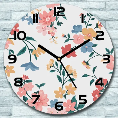 Produktbild von Wanduhr aus Glas Rund fi 30 Bunte Blumen Vintage Quarz Deko Schlafzimmer Büro