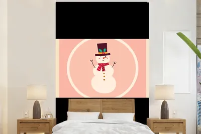 Produktbild von MuchoWow® Fototapete für Wohnzimmer oder Schlafzimmer Wandtapete Vinyl Motivtapete Schneemann - Zitate - Weihnachten - Frohe Weihnachten - Rosa - Winter - 225x350 cm - Schlafzimmer tapete