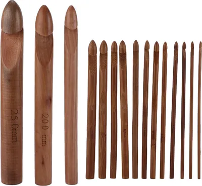 Obrázek produktu pro 15 háčků na háčkování, 20 cm, karbonizované, velké, ergonomické, extra silné, bambusové háčky na háčkování pro začátečníky