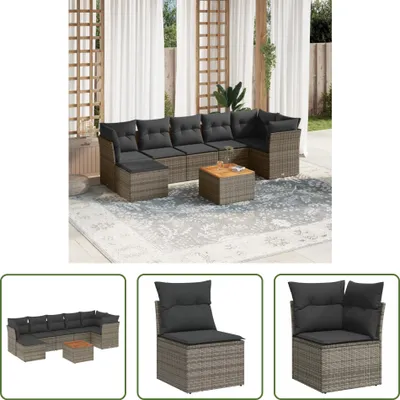 Produktbild von The Living Store 8-tlg. Garten-Sofagarnitur mit Kissen Grau Poly Rattan