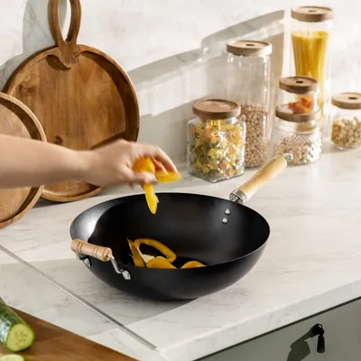 Produktbild von Wok Pfanne Holzgriff Rund Asia Gastronomie SYDNEY 32 cm HOMLA