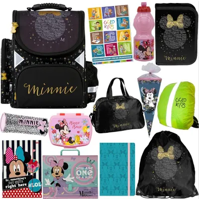 Produktbild von Schulranzen für Jungen und Mädchen - Schul-Rucksack für Kinder mit Federmäppchen - Schuhbeutel und Hausaufgabenheft - Minnie Maus Motiv