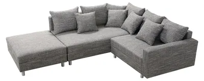 Produktbild von Wohnlandschaft Sofa Couch Ecksofa Eckcouch Gewebestoff hellgrau + Hocker Minsk L
