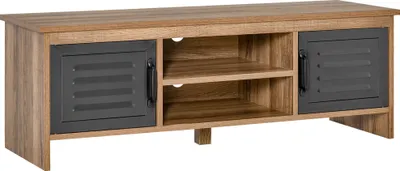 Produktbild von HOMCOM TV-Schrank für 42-Zoll-Fernseher mit 2 geschlossenen Fächern mit Metalltüren und 2 offenen Regalen, modernes Wohnzimmermöbel, TV-Tisch, 109 x 35 x 38 cm, Naturholz und Grau