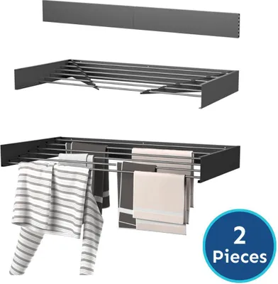 Produktbild von Wasophoogte® Wäscheständer Ausziehbar, wäscheständer wand, 6m Trockenlänge, Klappbarr Waschetrockner 100cm, Schwarz - 2 pièces