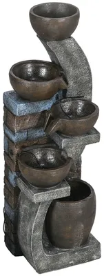 Produktbild von Gartenbrunnen, Backsteinoptik, 5-stufig, Solarbetrieb, LEDs, 107cm, Kunstharz, Grau/Braun