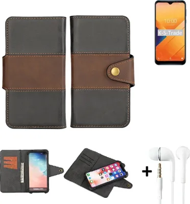 Produktbild von K-S-Trade Handyhülle Schutzhülle Bookstyle Wallet-Case kompatibel mit Wiko Y81 + earphones Bumper rundumschutz schwarz-braun 1x