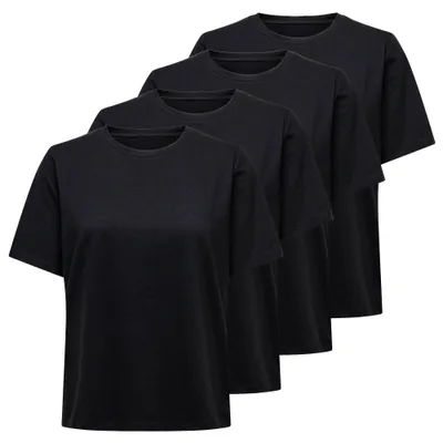 Produktbild von ONLY Damen T-Shirt 4er Pack - ONLONLY TEE, Rundhals, Baumwolle, einfarbig Schwarz L