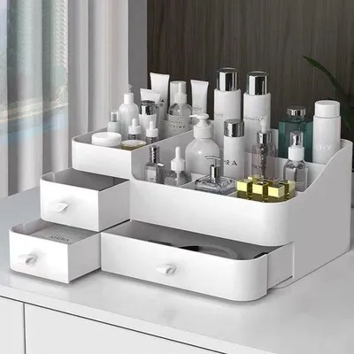 Produktbild von Unyqoos® Make-up-Organizer – stilvolle Kosmetik- & Schmuckaufbewahrung, 8 Fächer, 3 Schubladen, 34 x 15 x 22 cm, aus hochwertigen Materialien