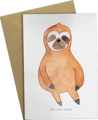Produktbild von Mr. & Mrs. Panda Glückwunschkarte Faultier Zufrieden - Weiß - Geschenk, weihnachtskarten, osterkarte, Faultiere, dankeskarten, Glück, hochzeitskarten, Happy