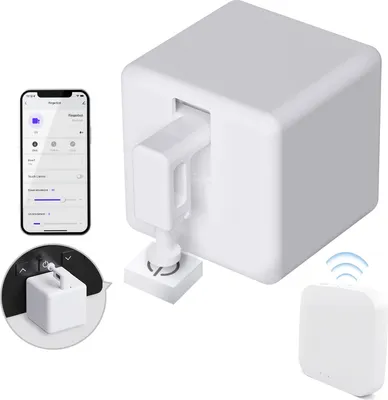 Produktbild von Smart Button Pusher Fingerbot Keine Verkabelung Kompatibel mit Alexa Google Home Tuya BT Hub Fernbedienung Drahtloser intelligenter Lichtschalter Bot Timer Sprachsteuerung Automatische Steuerung mit Gateway