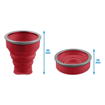 Produktbild von Faltbarer Silikon-Becher in rot, praktische Reisetasse Camping Trinkbecher – 210ml