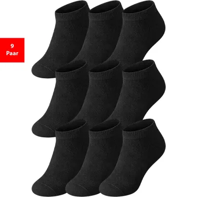 Produktbild von Sneaker Socken Herren & Damen 6-12 Paar Quarter Socken Baumwolle Freizeit Sport - Schwarz, 43-46, 9 Paar