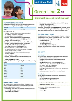 Zdjęcie produktu dla Green Line 2. Auf einen Blick: G9. Klasse 6. Grammatik passend zum Schulbuch - Klappkarte (6 Seiten)