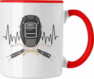 Produktbild von Trendation - Schweißen Herzschlag Tasse Geschenk für Schweißer Schlosser Hobby Geschenkidee (Rot)