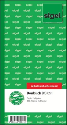 Zdjęcie produktu dla SIGEL BO091 Paragon - bez numeru kelnerskiego, 360 odrywanych kartek, SD, jasnozielony, 105x200 mm, 2 x 60 kartek