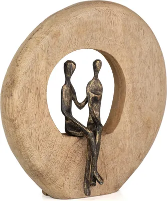 Image de Moritz Sculpture Jamais seul Bois de mangue Alu Disque d'arbre massif en bois de manguier Travail manuel 24,5 x 23 cm Noir Or