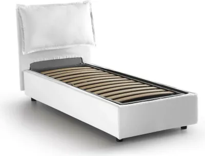 Produktbild von Einzelbett Ddimari, Containerbett mit Stoffbespannung, 100%  Italy, Frontöffnung, passend für Matratze 80x200 cm, Weiß