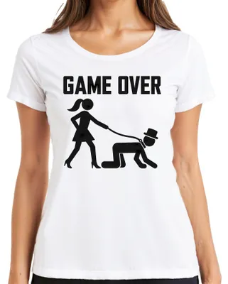 Immagine prodotto di Maglietta da donna, bianca, taglia L, con scritta "Game Over", ideale per un addio al celibato o nubilato, con un tocco di sarcasmo