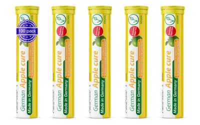 Produktbild von German Apple cure Brausetabletten 5x20 Stk. Apfelgeschmack - 256,5 mg Apfelessig, 2 mg Vitamin B6 Zuckerfrei - T&D Pharma  -  Germany