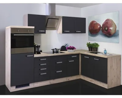 Obrázek produktu pro Rohová kuchyňská linka se spotřebiči Flex Well Santo 280x170 cm barva čela antracitová matná barva korpusu san remo dub světlá