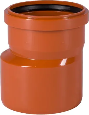 A single orange pipe reducer with a black rubber seal at the top opening, isolated on a white background.