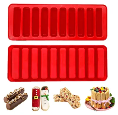 Produktbild von 2 Stück Silikon Muffin-Backform für Müsliriegel - Rechteckige Energieriegel-Form mit 10 Mulden - Antihaftbeschichtung - Ideal für Schokolade, Brot, Muffin, Brownie und Käsekuchen (Ochsenblutrot)