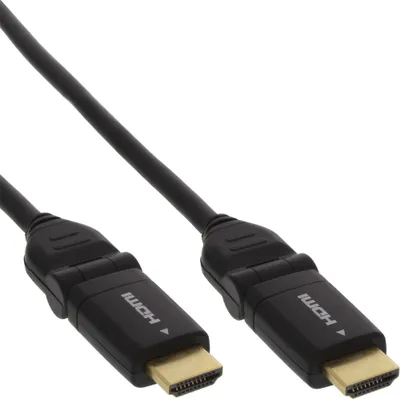 Image de InLine® 17055W Câble HDMI, HDMI High Speed avec Ethernet, prise/prise, contacts dorés, noir, prise coudée flexible, 0,5m
