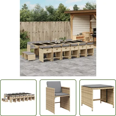 Produktbild von The Living Store 17-tlg. Garten-Essgruppe mit Kissen Beigemischung Poly Rattan