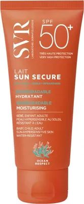 A product shot of an orange tube of sunscreen.
