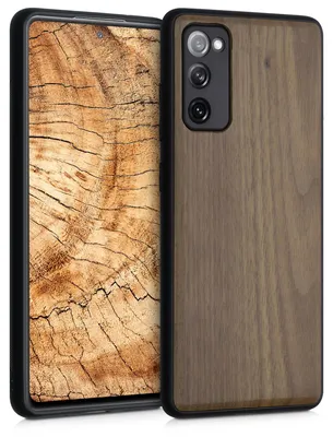 Produktbild von kwmobile Handyhülle für Samsung Galaxy S20 FE Hülle Holz - Case mit TPU Bumper - Stoßfestes Hardcase - Schutzhülle Cover in Dunkelbraun