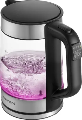 Zdjęcie produktu dla Concept RK4067, 1,7 l, 2200 W, Czarny, Przezroczysty, Szkło, Stal nierdzewna, Regulowany termostat, Wskaźnik poziomu wody