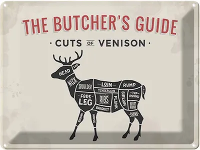 Produktbild von vianmo Blechschild 30x40 cm cuts of Venison Metzgerei Dekoration
