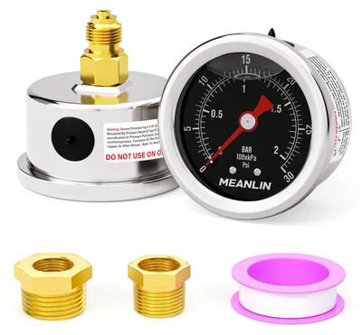 Image de Manomètre à glycérine, en acier inoxydable, plage de mesure de 0 à 2 bar / 0 à 30 psi, échelle de 1,5", pour la mesure de la pression