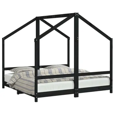 Produktbild von vidaXL Kinderbett Schwarz 2x(80x160) cm Massivholz Kiefer
