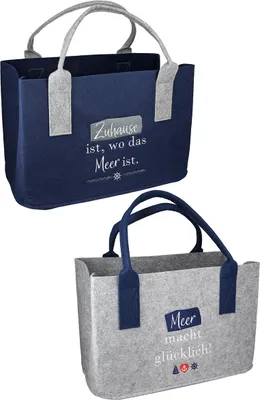 Zdjęcie produktu dla GILDE Tasche, rechteckig, "Wellenglück", Spruch, Filz, blau, grau, , 2 Stück wie abgebildet, L. 25 cm, B. 40 cm, H. 26 cm 48076