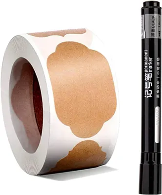 Produktbild von Etiketten für Gläser, Aufkleber aus natürlichem Kraftpapier für Lebensmittelbehälter, 3 x 5 cm, 300 Stück Geschenkanhänger, selbstklebende Etiketten für Einmachgläser mit 1 schwarzen Marker für Flaschen-, Lebensmittel- und Glasetiketten
