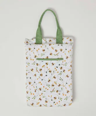 Produktbild von HOMESCAPES Garten-Kniekissen Blumen & Bienen grün-weiß, 27 x 40 cm mit Tragegriff
