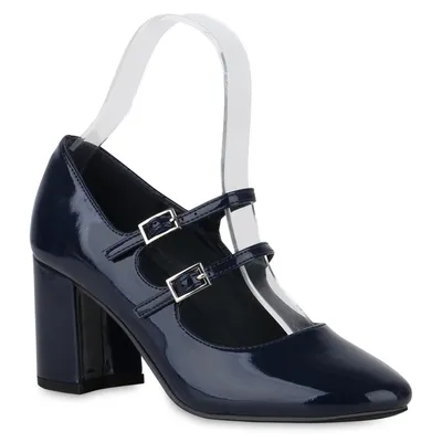 Produktbild von VAN HILL Damen Mary Janes Pumps Eckige Klassische Absatz-Schuhe 841178, Farbe: Dunkelblau, Größe: 36