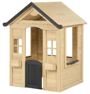 Produktbild von BELIANI Spielhaus Hellbraun u. Schwarz Tanneholz mit Blumenkasten Fenstern Tür Modernes Design Kinderspielhaus für Draußen Garten Terrasse Outdoor