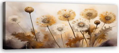 Produktbild von Leinwandbild Löwenzahn Pflanzen Blumen auf einem beigen Hintergrund 90x30 Feeby Beige bild für die wand bereit zum aufhängen