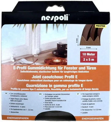 Produktbild von Nespoli Fenster- und Türdichtung mit E-Profil je 5 m, 9 x 4 mm, braun, 2 Stück