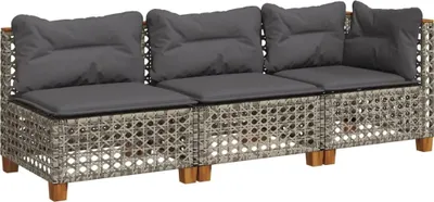 Image de vidaXL Canapé de jardin 3 places avec coussins Gris Poly Rattan